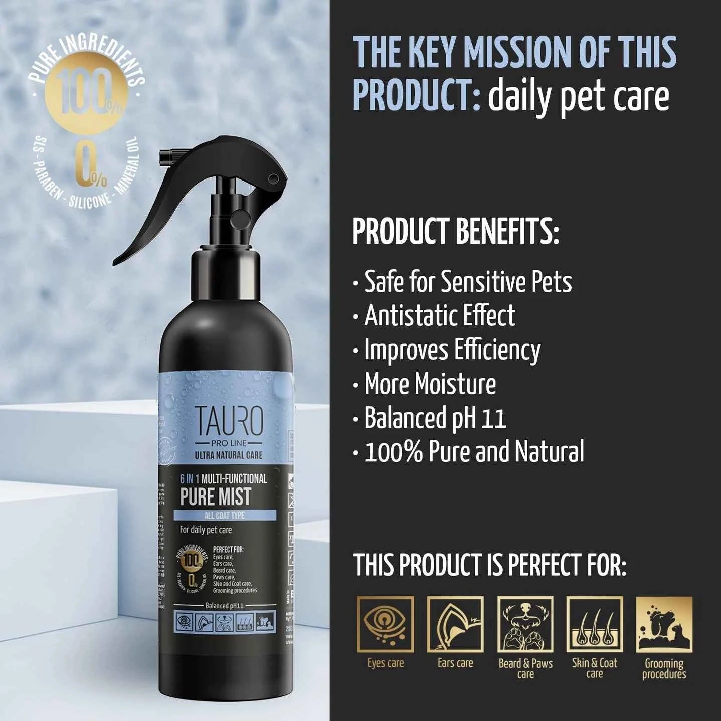 TAURO PRO LINE 6-in-1 Pure Mist Multi-Purpose Spray For Dogs