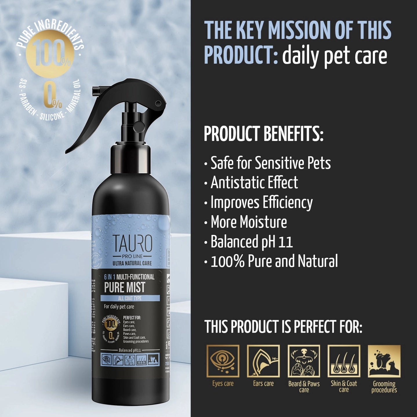 TAURO PRO LINE 6-in-1 Pure Mist Multi-Purpose Spray For Dogs